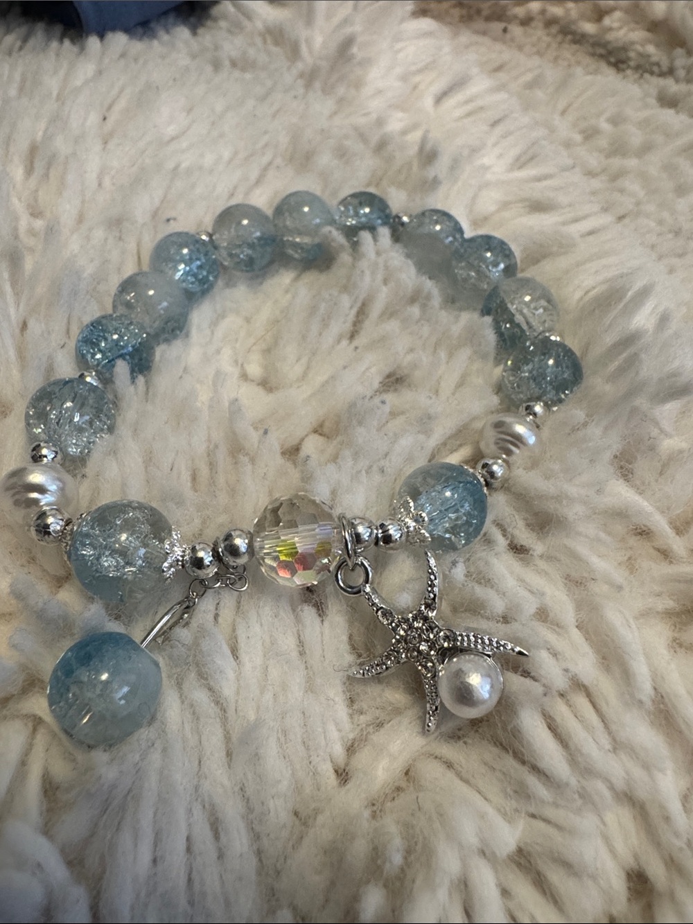 Women Coastal Blue Bead Bracelet with Starfish Charm